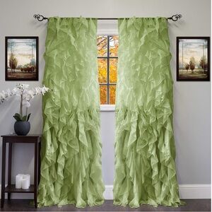 2 Pack Window Panel Sheer Voile Vertical Ruffled Waterfall Curtains